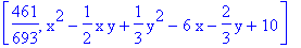 [461/693, x^2-1/2*x*y+1/3*y^2-6*x-2/3*y+10]